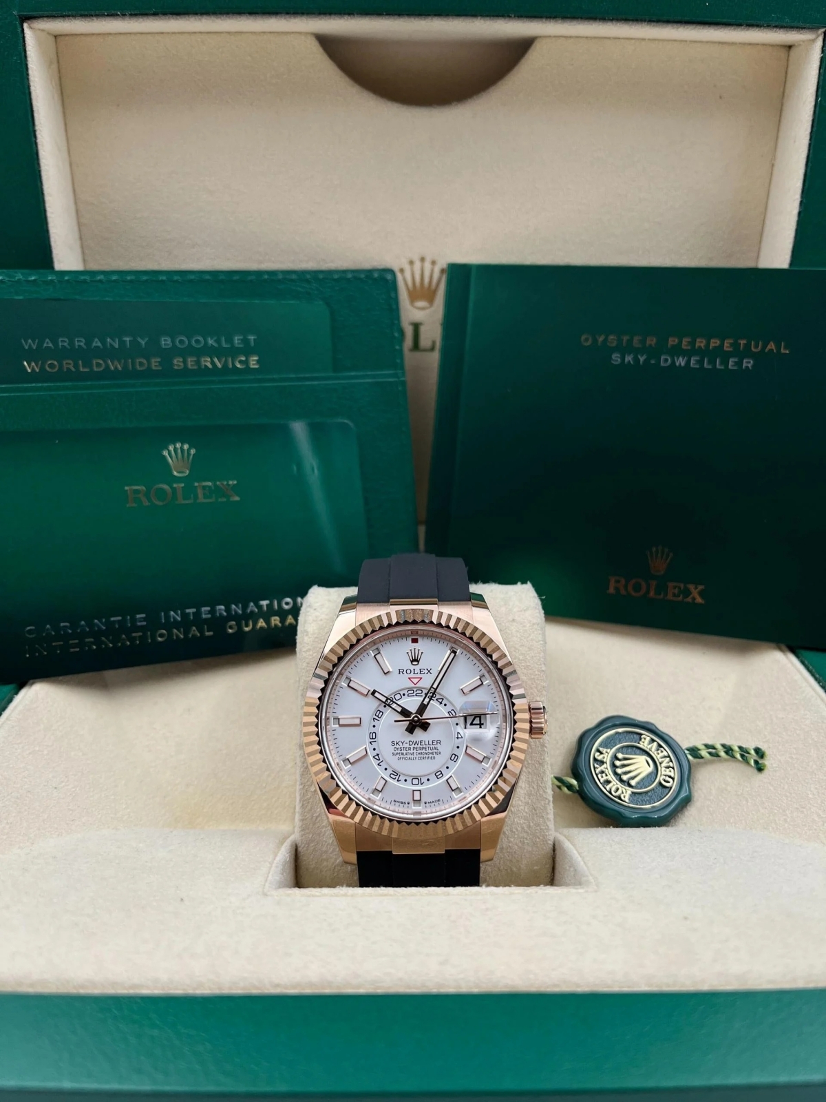 RLX Sky-Dweller 42mm Rose Gold White Dial Oysterflex - 336235 - LITELUX
