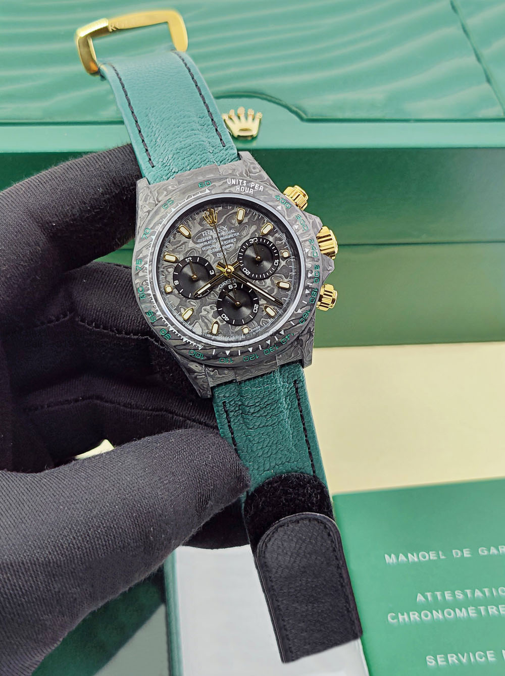 12A(Swiss movement)Rolex Cosmograph Daytona DIW Carbon Emerald Green Swiss Replica Watch | Custom Made Limited Edition | - LITELUX