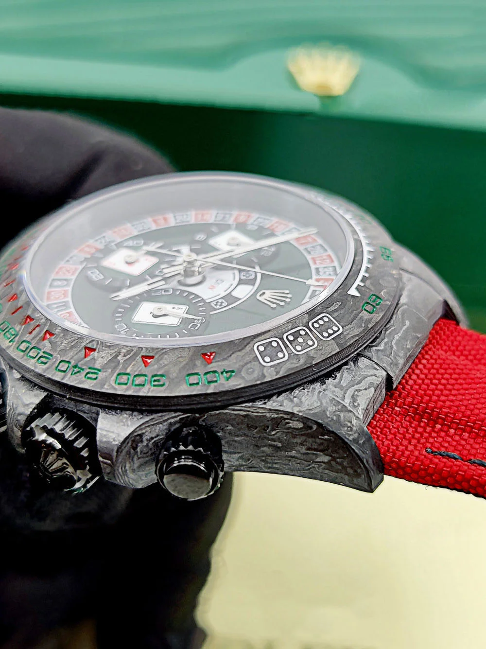 12A(Swiss movement)Rolex Cosmograph Daytona DIW Carbon Lucky Player Casino Swiss Replica Watch | Custom Made Limited Edition | - LITELUX