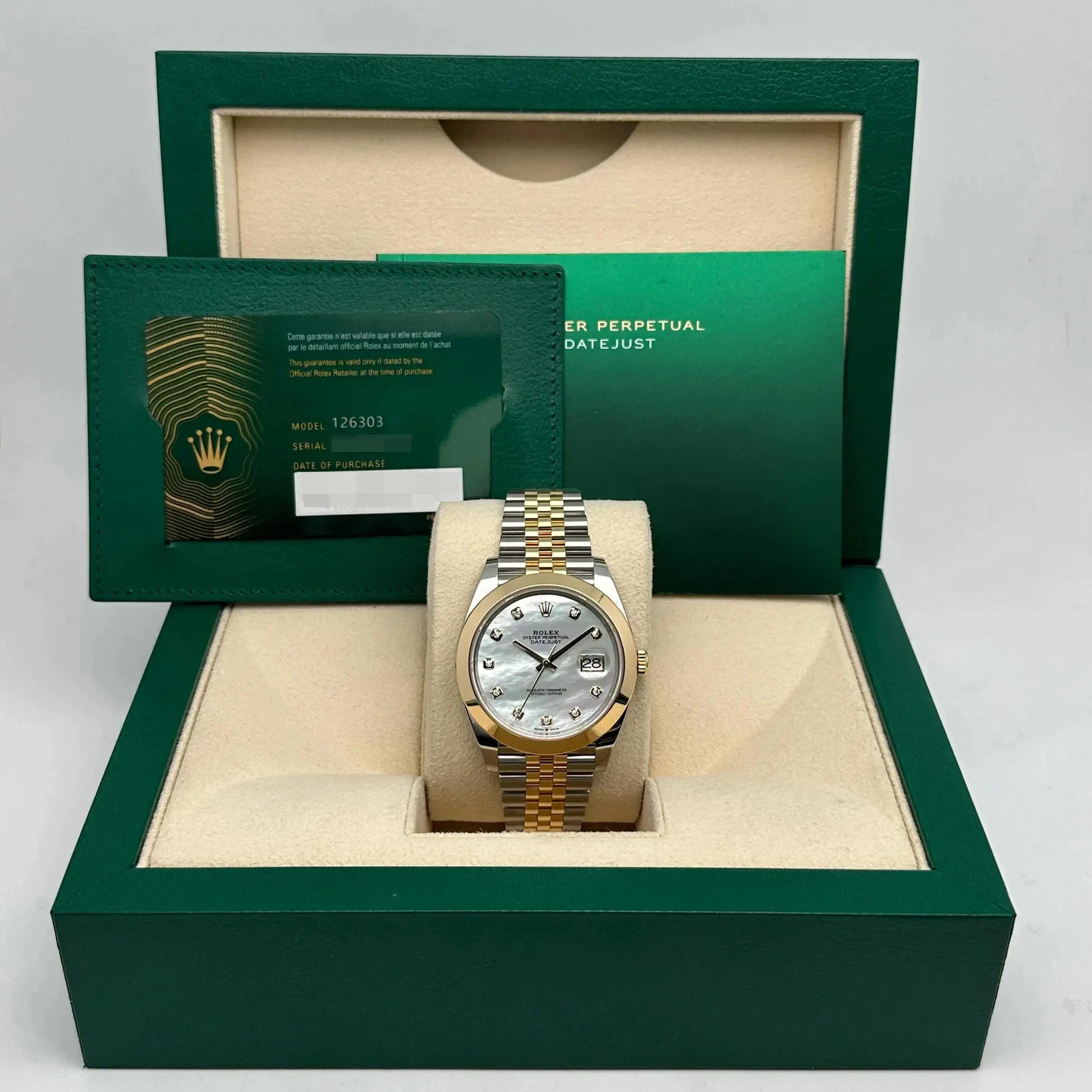 RLX Datejust 41mm 126303 White MOP Diamond Jubilee Steel and Yellow Gold - LITELUX