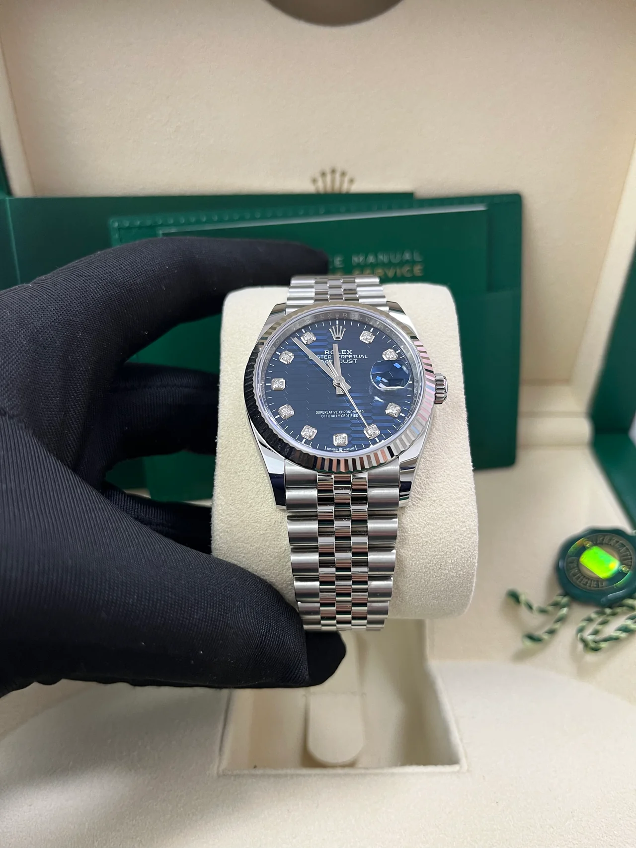 RLX Datejust 36mm 126234 Blue Fluted Motif Diamond Dial Jubilee Bracelet Watch - LITELUX