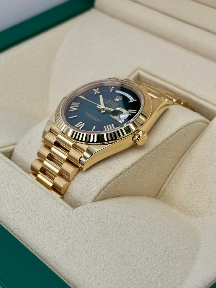 RLX Yellow Gold President Day Date 40mm Green Roman Ombre Dial - 228238 - LITELUX