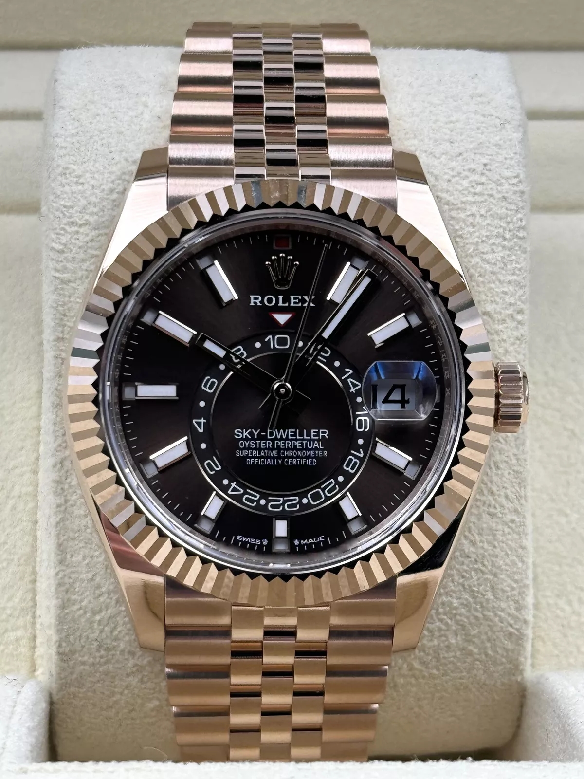 RLX Sky-Dweller 42mm 336935-0008 Rose Gold Rhodium Dial Oyster - LITELUX