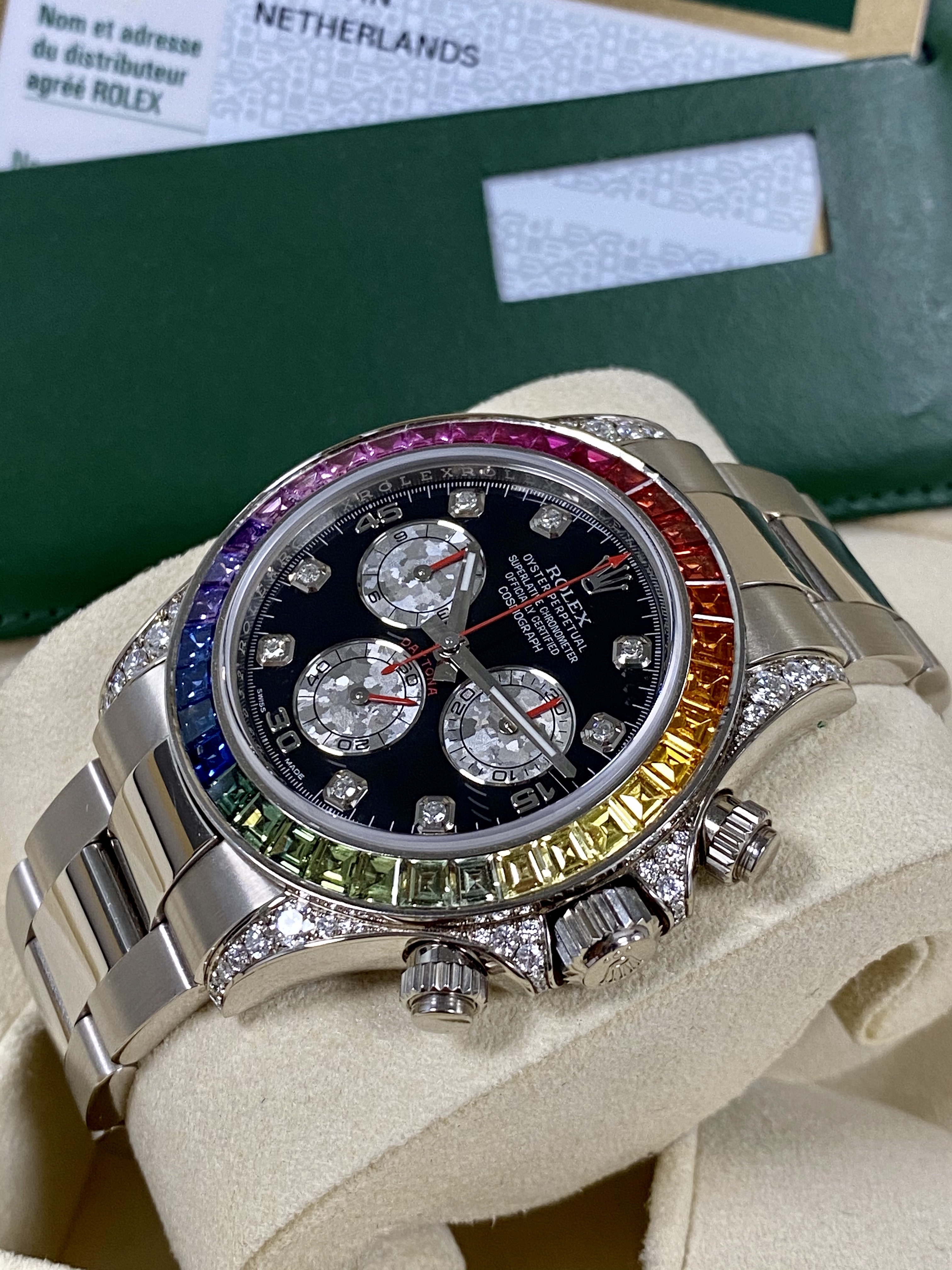 Rolex Daytona Cosmograph Daytona White Gold Rainbow Diamonds 40mm 116599RBOW Box & Papers - LITELUX