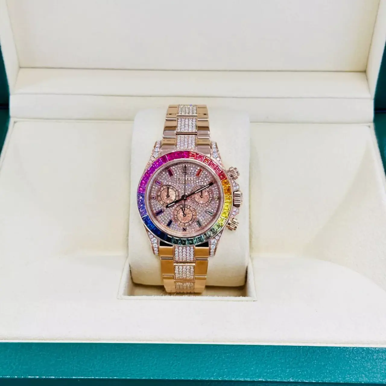 Diamond Rolex Cosmograph Daytona 116505 Custom Rainbow Diamond 18K Rose Gold 40mm - LITELUX
