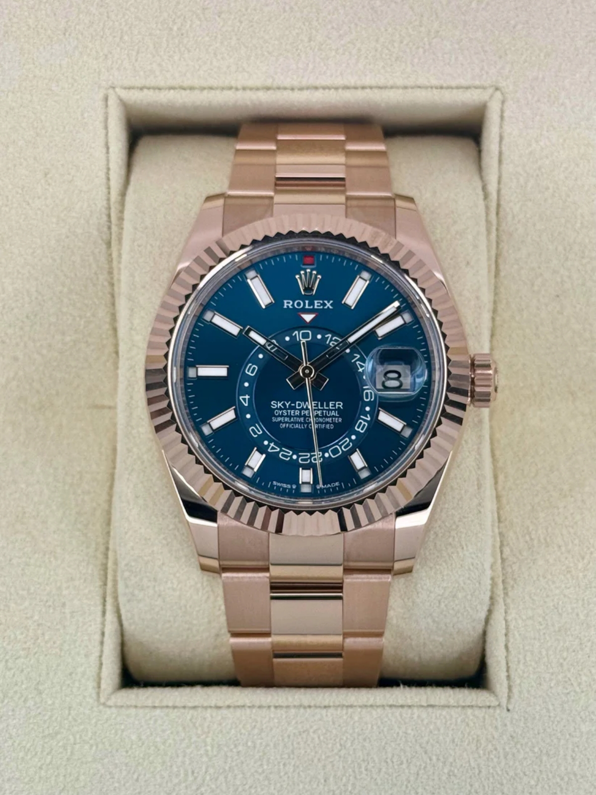 RLX Sky-Dweller 42mm 336935-0001 Rose Gold Blue Dial Oyster - LITELUX