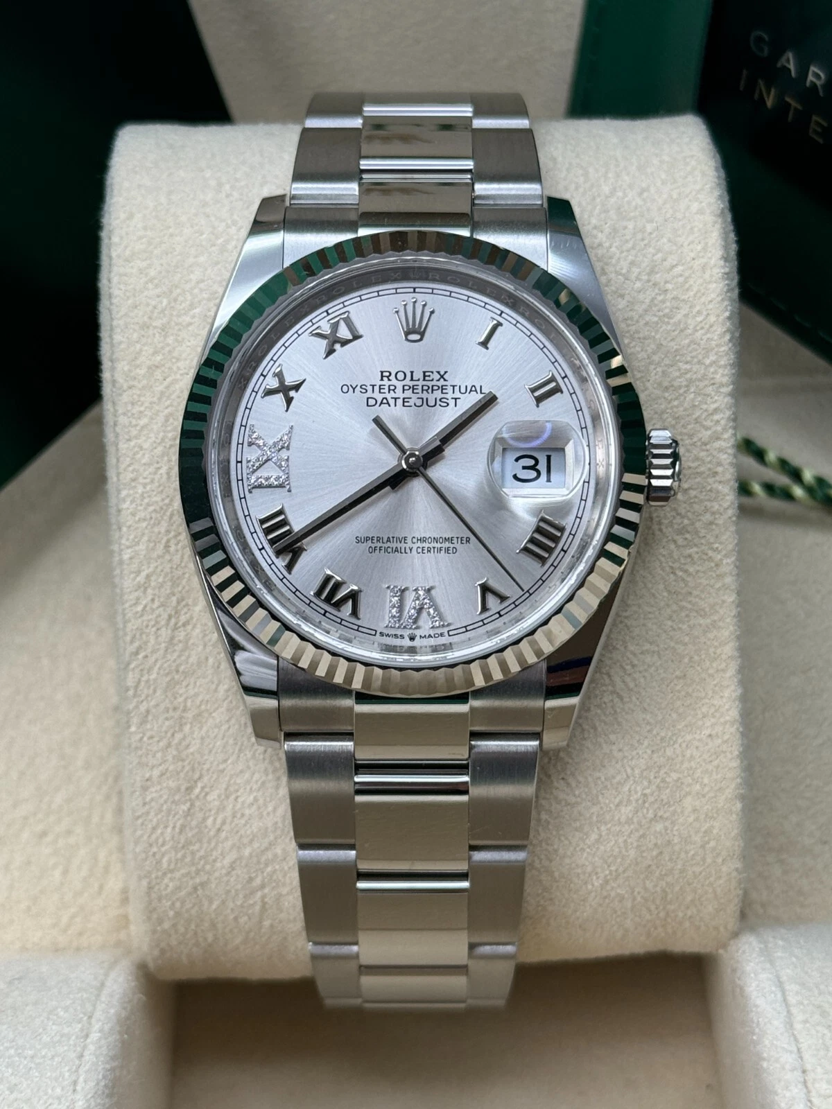 RLX Datejust 36mm 126234 White Roman Dial Oyster Stainless Steel Mens - LITELUX