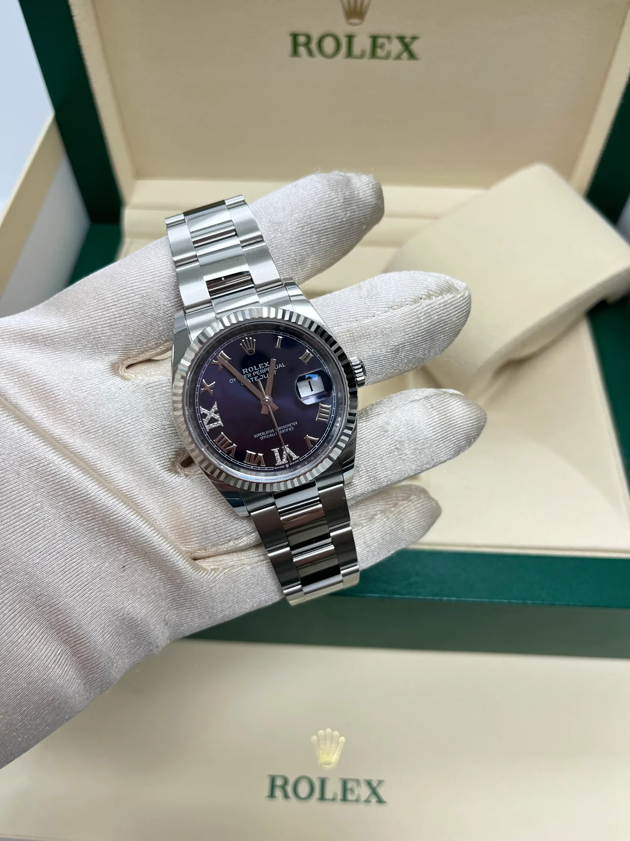 RLX Datejust 36mm 126234 Datejust Aubergine Purple Diamond Roman Oyster Stainless Steel - LITELUX