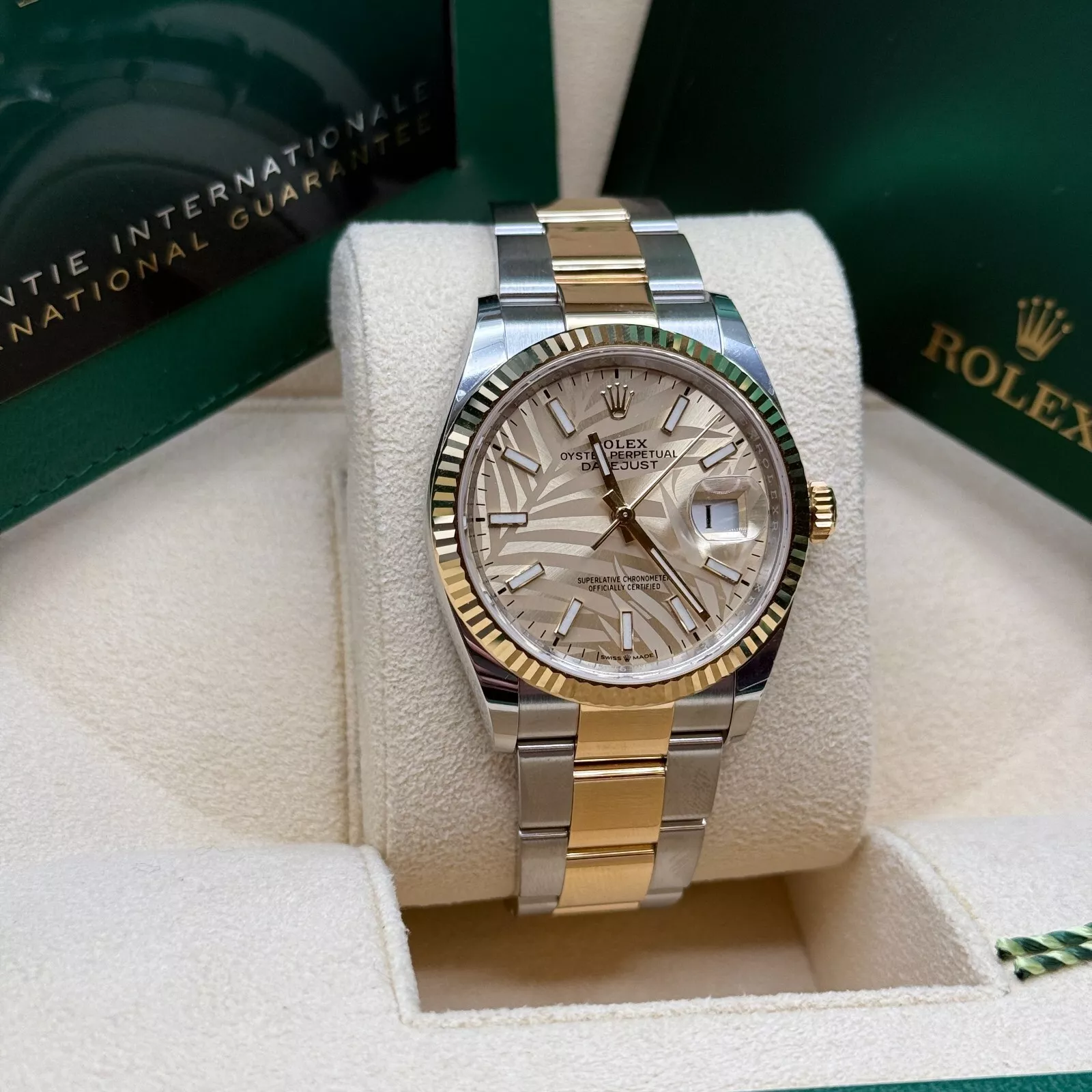 RLX Datejust 36mm 126233 Golden Palm Motif Dial Jubilee Bracelet Watch - LITELUX