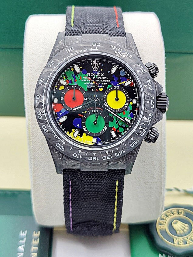 12A(Swiss movement)Rolex Cosmograph Daytona DIW Carbon Motley Multicolour Dial Swiss Replica Watch | Custom Made Limited Edition | - LITELUX