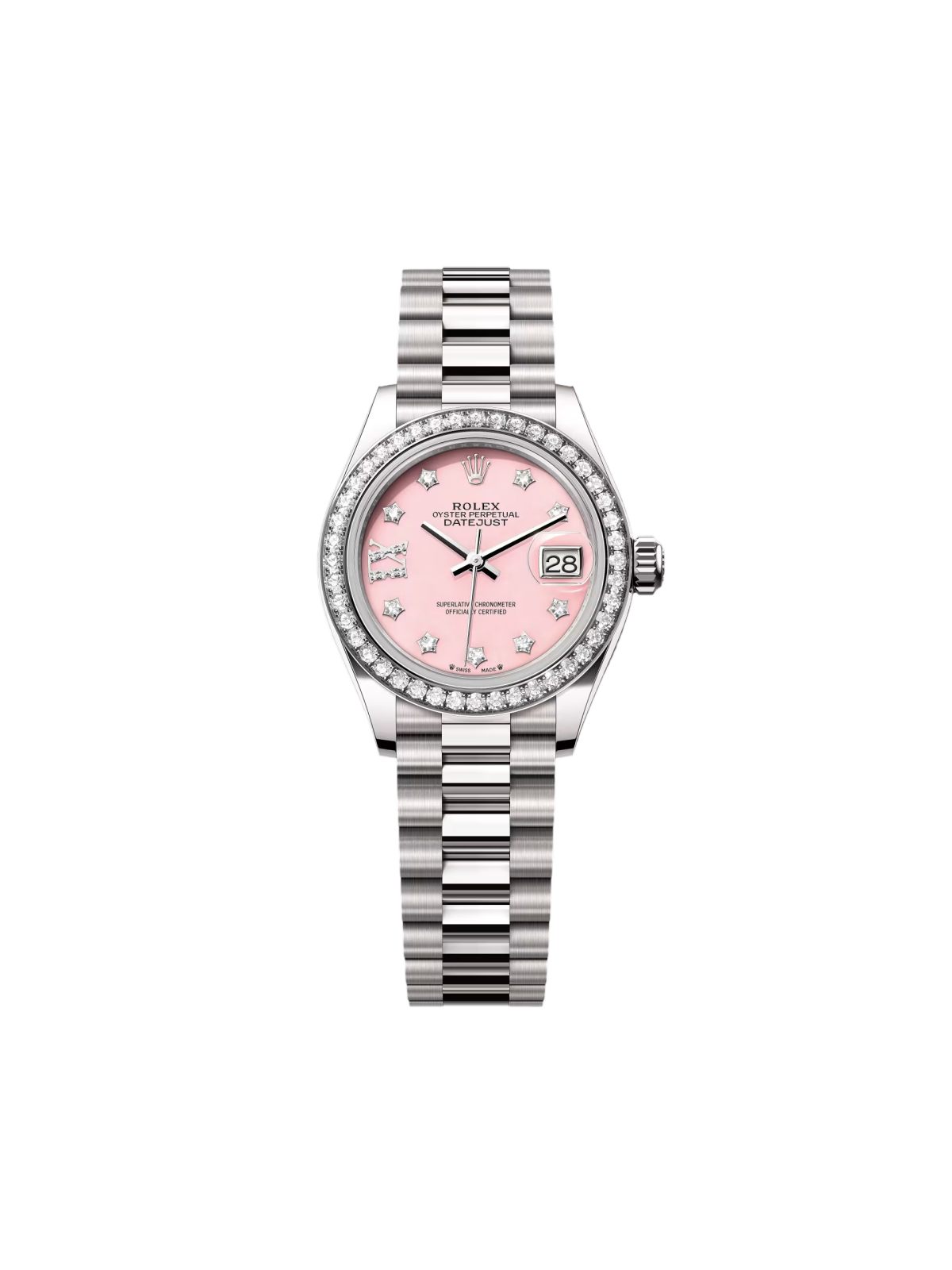 RLX Lady-Datejust 28mm 279139RBR Pink Opal Diamond Dial and Diamond Bezel White Gold Bracelet - LITELUX