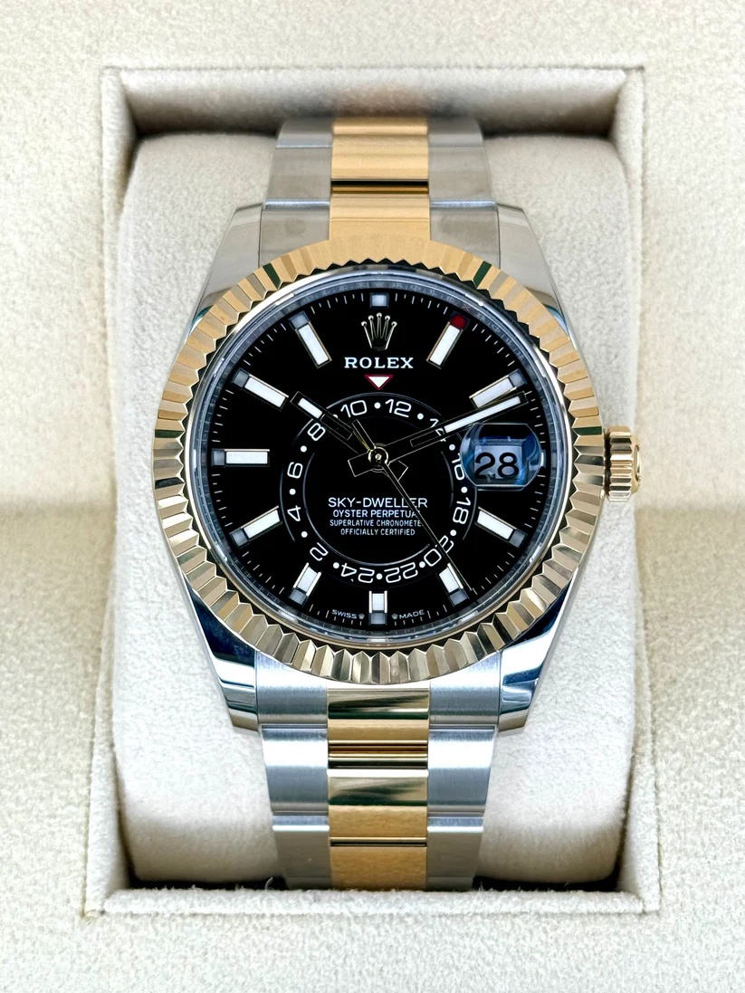RLX Sky-Dweller 42mm 336933-0003 Two-Tone Yellow Gold Black Dial Jubilee - LITELUX