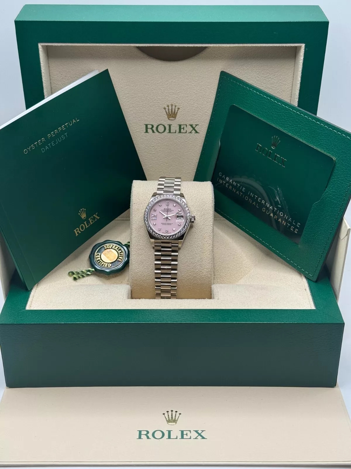 RLX Lady-Datejust 28mm 279139RBR Pink Opal Diamond Dial and Diamond Bezel White Gold Bracelet - LITELUX
