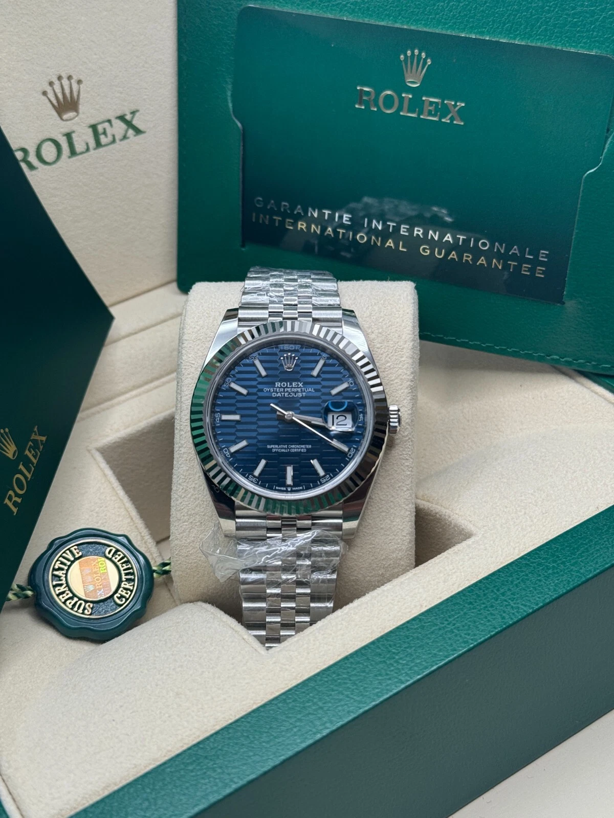 RLX Datejust 41mm Blue Fluted Motif Index Dial Jubilee Bracelet Watch - 126334 - LITELUX