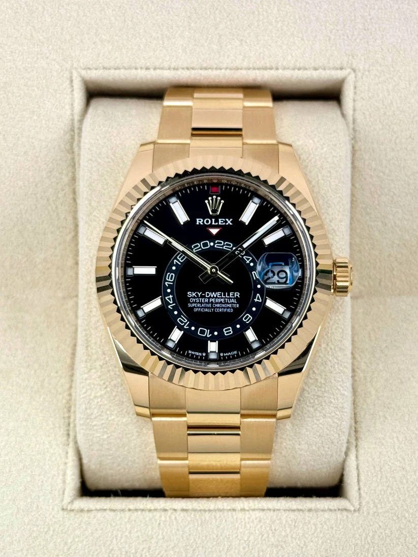 RLX Sky-Dweller 42mm 336938-0002 Yellow Gold Black Dial Oyster - LITELUX
