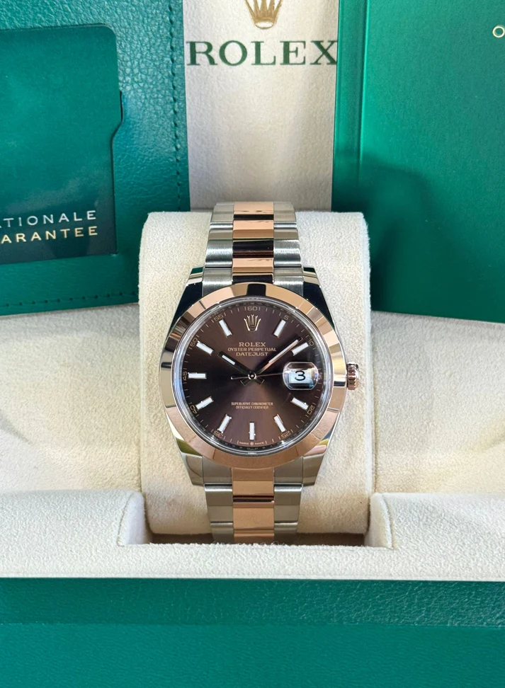 RLX Datejust 41mm 126301 Chocolate Index Oyster Steel and Everose Gold Watch - LITELUX
