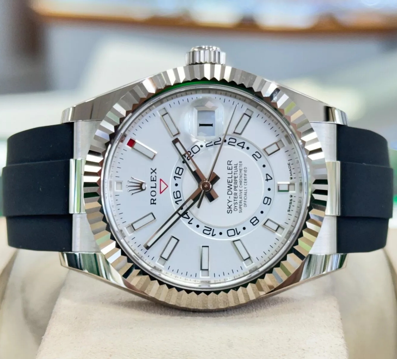 RLX Sky-Dweller 42mm White Gold White Dial Oysterflex - 336239 - LITELUX