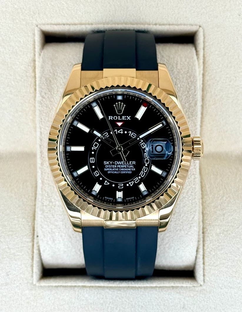 RLX Sky-Dweller 42mm 336238-0002 Yellow Gold Black Dial Oysterflex - LITELUX