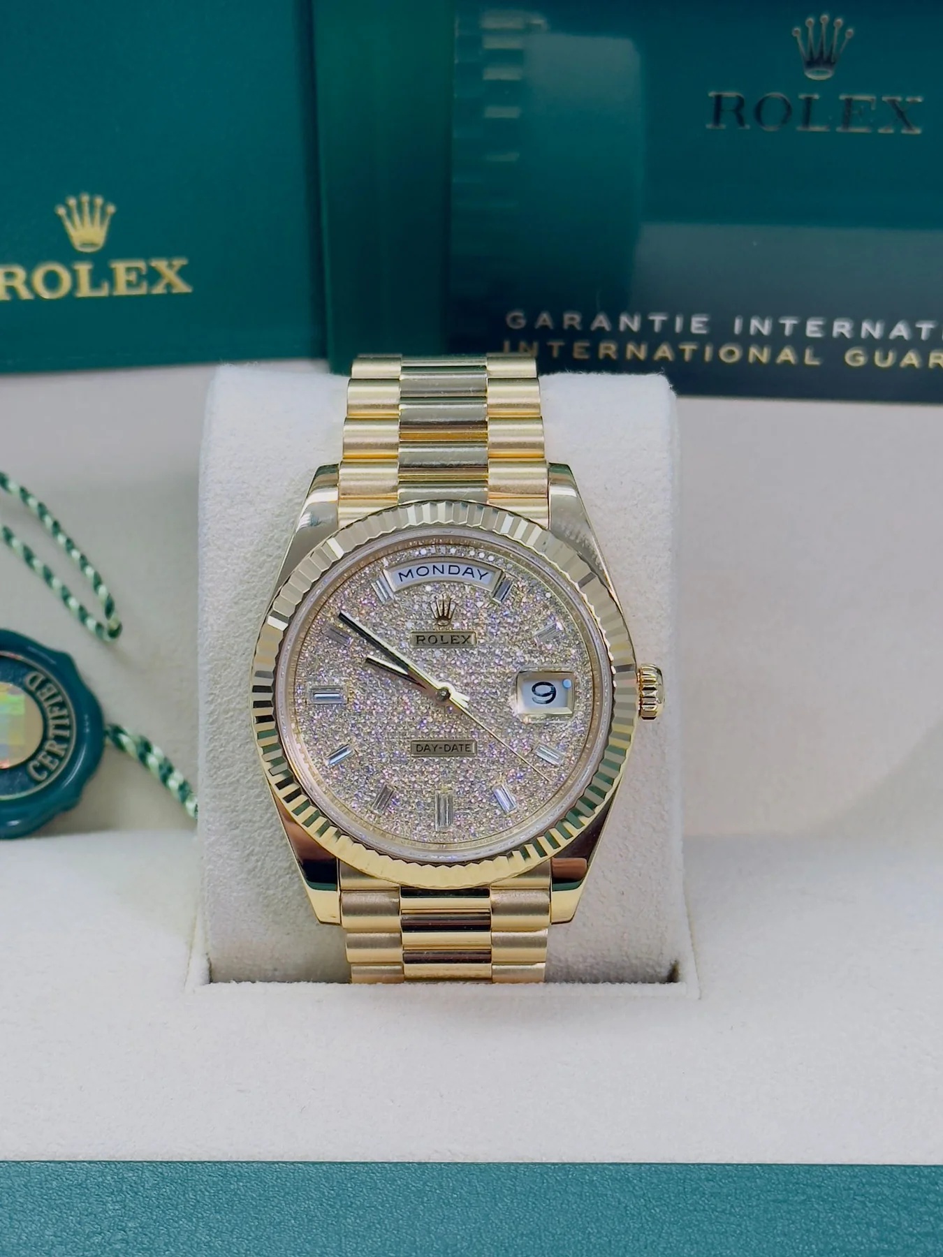 RLX Yellow Gold President Day Date 40mm Diamond Pave Dial - 228238 - LITELUX