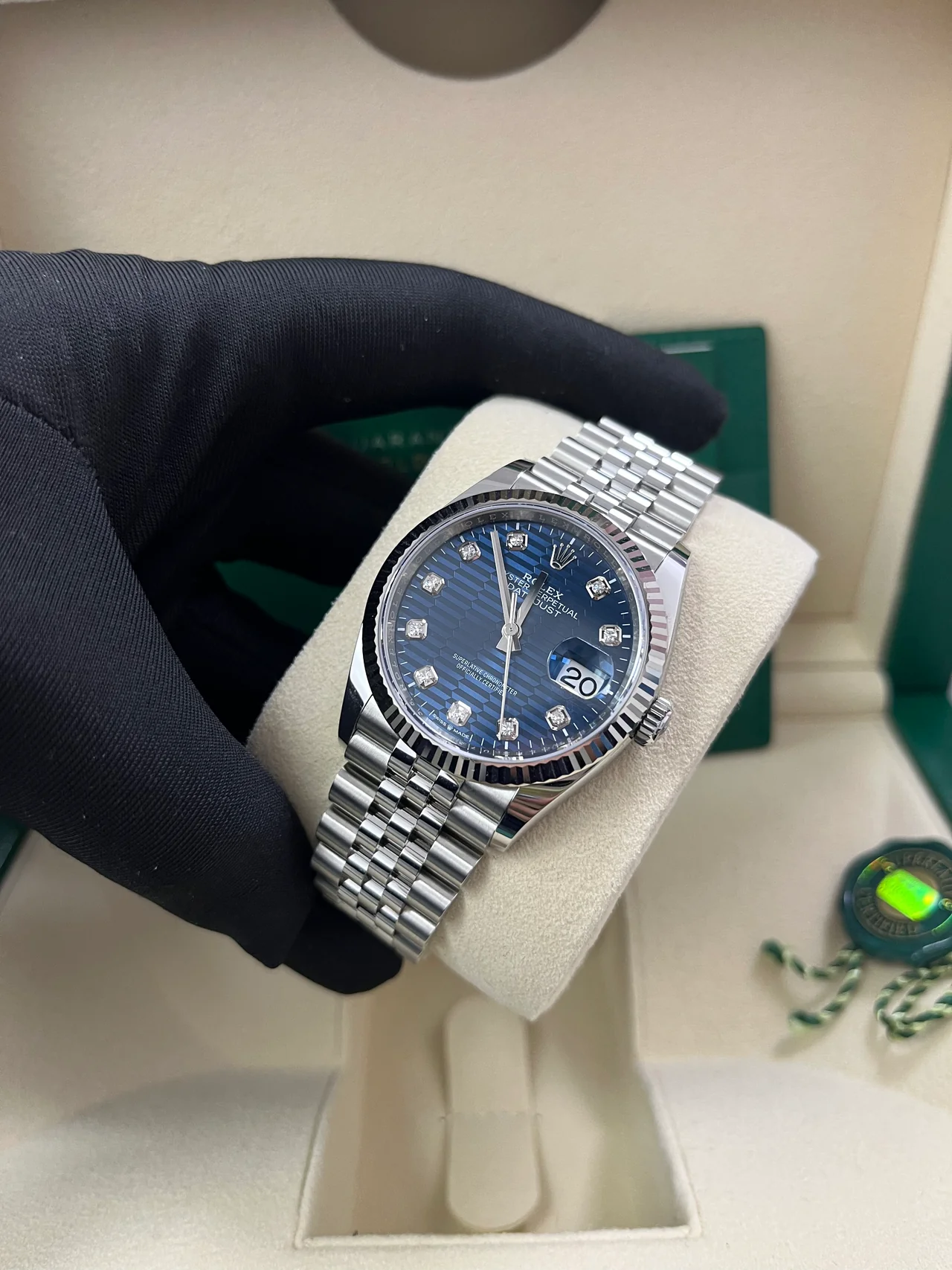 RLX Datejust 36mm 126234 Blue Fluted Motif Diamond Dial Jubilee Bracelet Watch - LITELUX