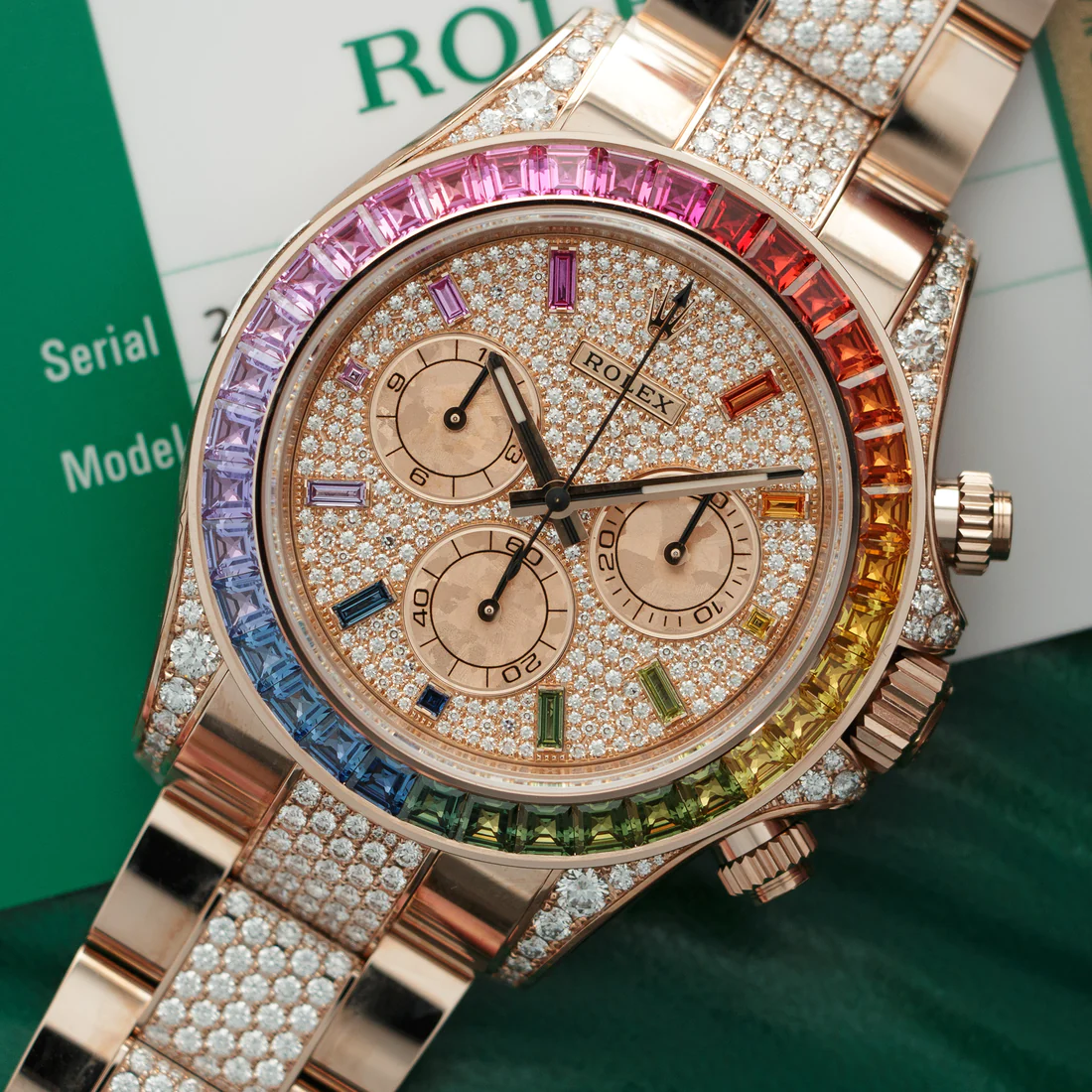 12A(Swiss movement)Rolex Cosmograph Everose Daytona Factory Diamond Rainbow Edition 40mm 116595RBOW - LITELUX