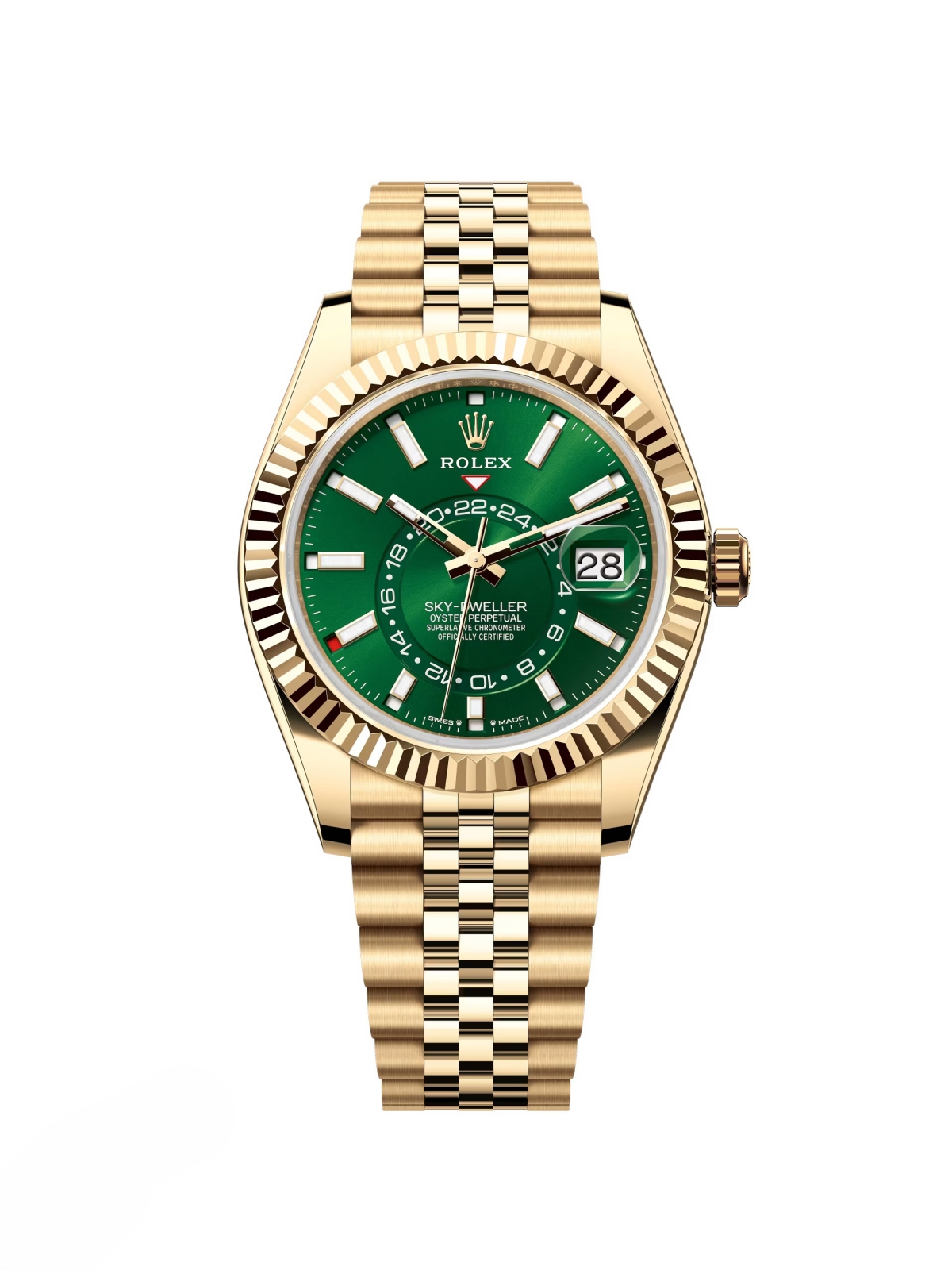 RLX Sky-Dweller 42mm 336938-0008 Yellow Gold Bright Green Dial Jubilee - LITELUX