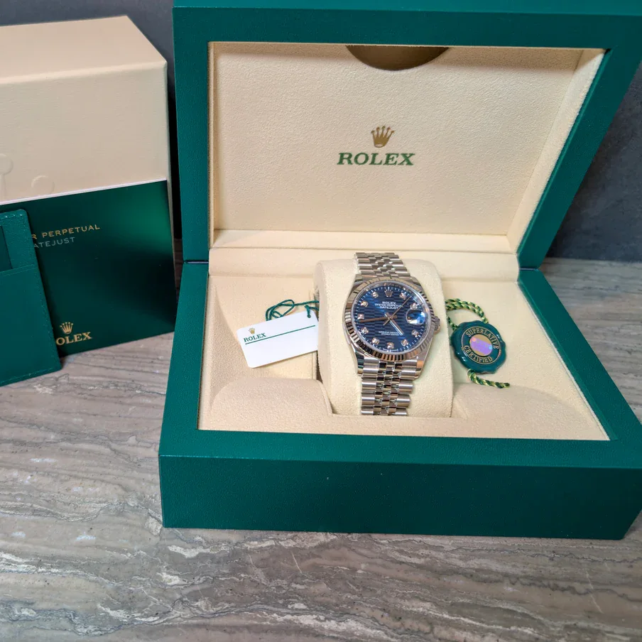 RLX Datejust 36mm 126234 Blue Fluted Motif Diamond Dial Jubilee Bracelet Watch - LITELUX