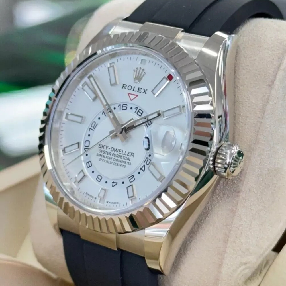 RLX Sky-Dweller 42mm White Gold White Dial Oysterflex - 336239 - LITELUX