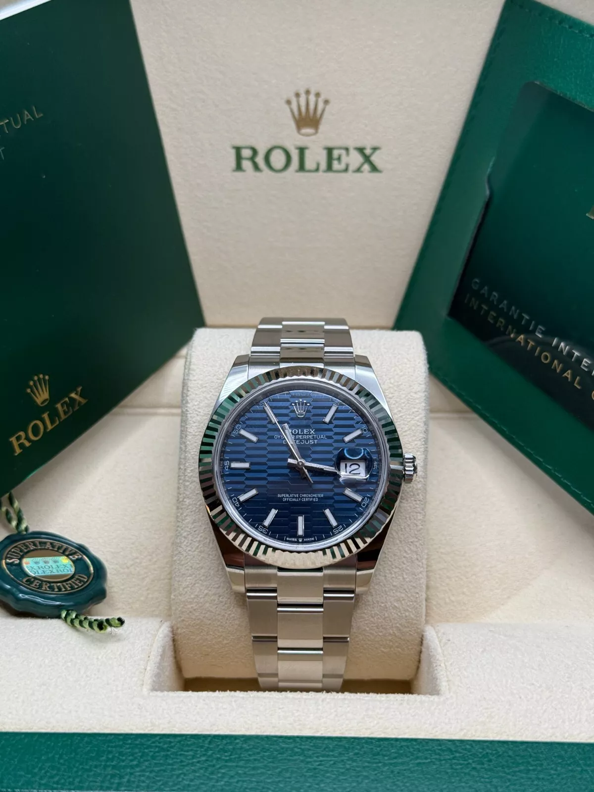 RLX Datejust 41mm Blue Fluted Motif Index Dial Jubilee Bracelet Watch - 126334 - LITELUX