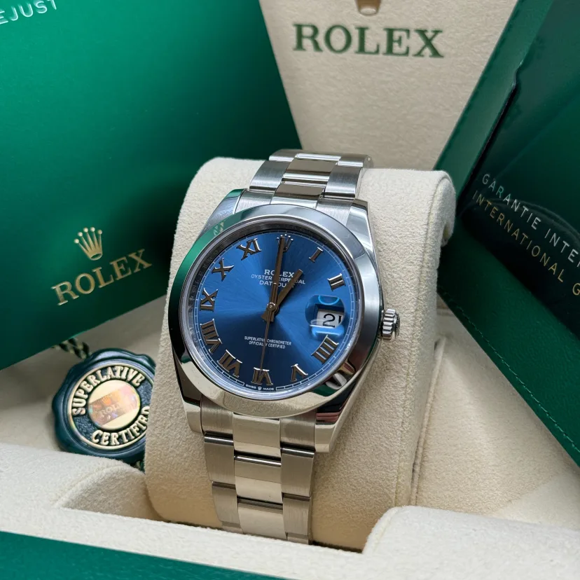 RLX Datejust 41mm 126300 Blue Roman Oyster Stainless Steel Watch - LITELUX