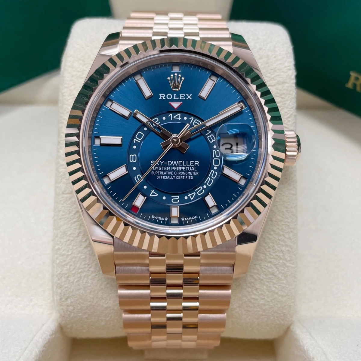 RLX Sky-Dweller 42mm 336935-0005 Rose Gold Blue Dial Oyster - LITELUX