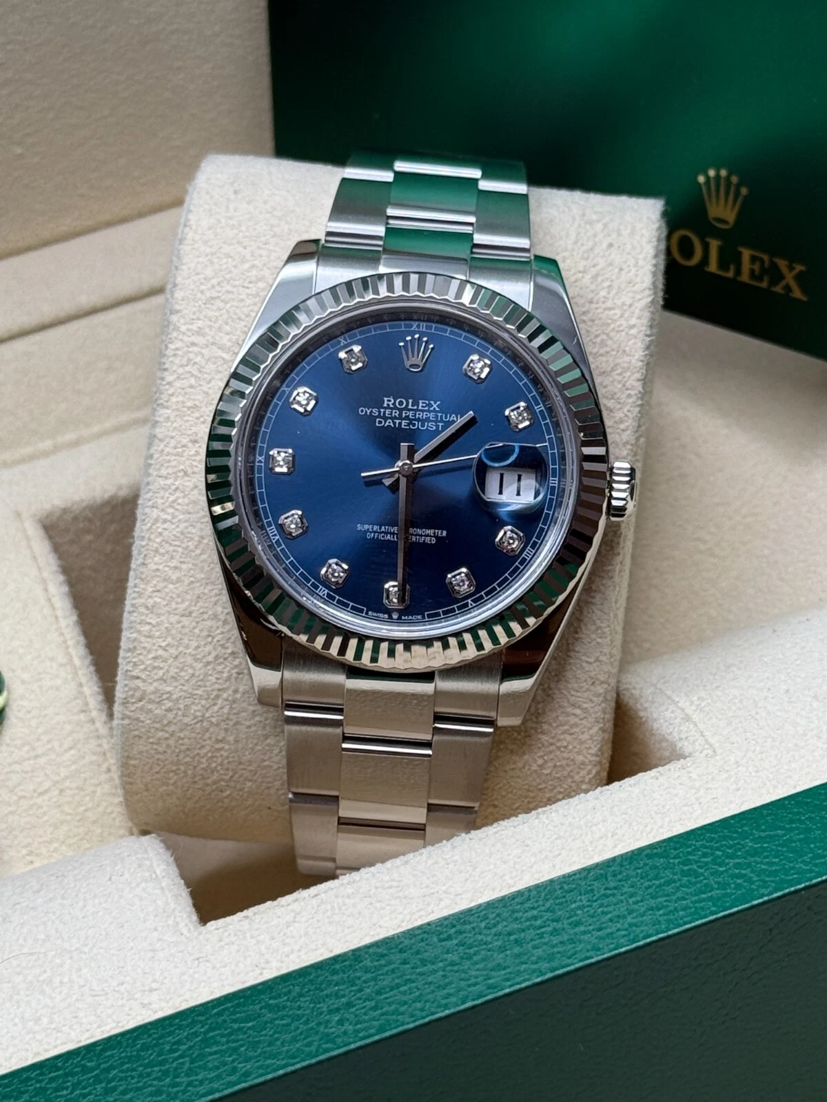 RLX Datejust 41mm 126334 Blue Diamond Oyster Stainless Steel Mens Watch - LITELUX