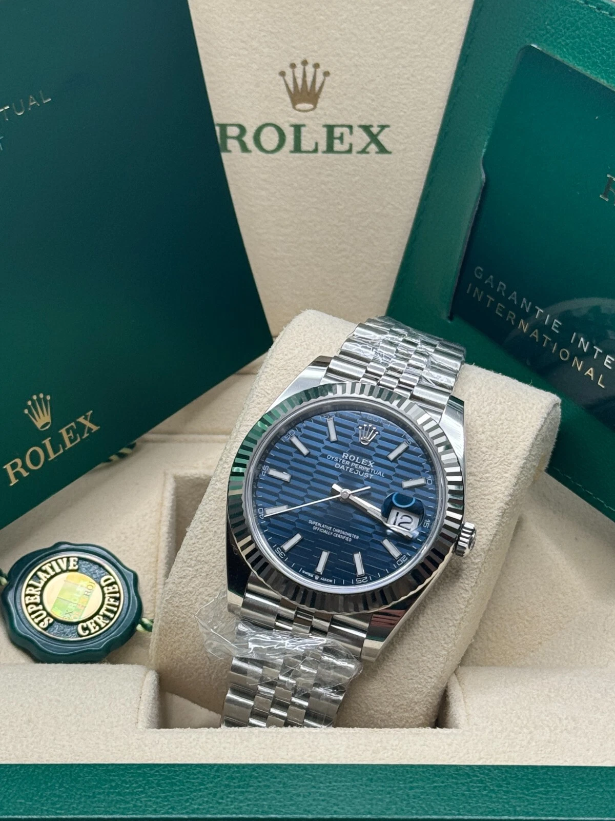RLX Datejust 41mm Blue Fluted Motif Index Dial Jubilee Bracelet Watch - 126334 - LITELUX
