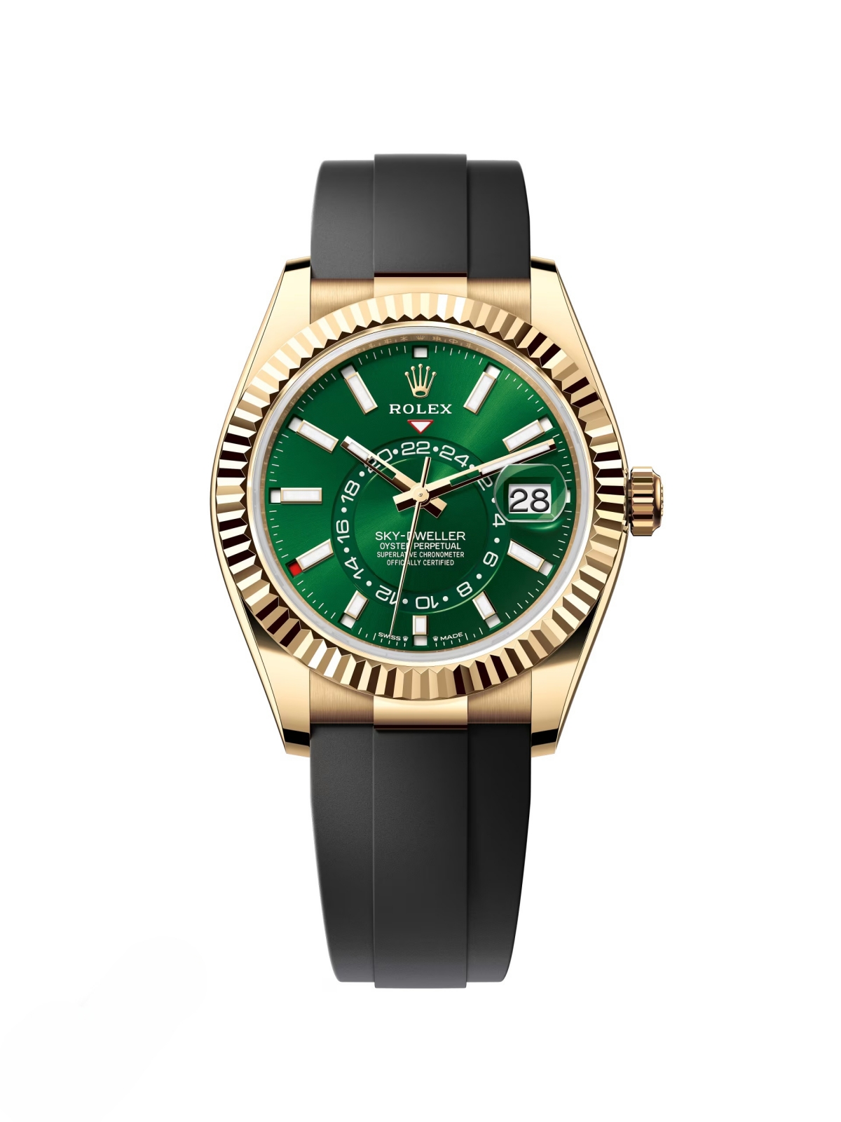 RLX Sky-Dweller 42mm 336238-0004 Yellow Gold Bright Green Dial Oysterflex - LITELUX
