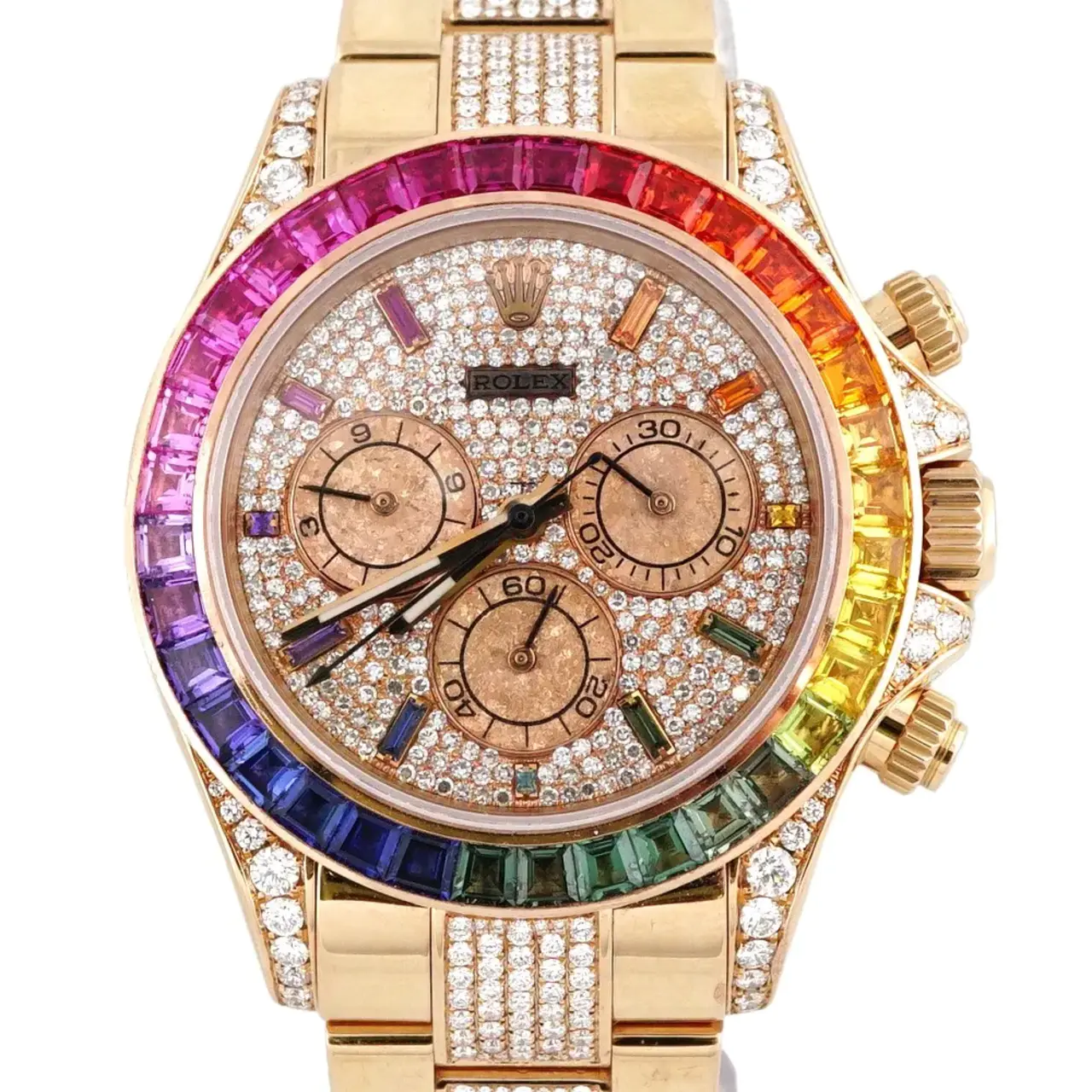 Diamond Rolex Cosmograph Daytona 116505 Custom Rainbow Diamond 18K Rose Gold 40mm - LITELUX