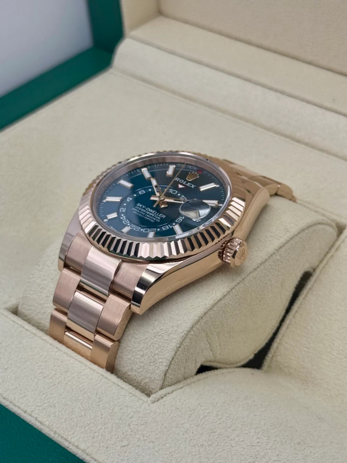 RLX Sky-Dweller 42mm 336935-0001 Rose Gold Blue Dial Oyster - LITELUX