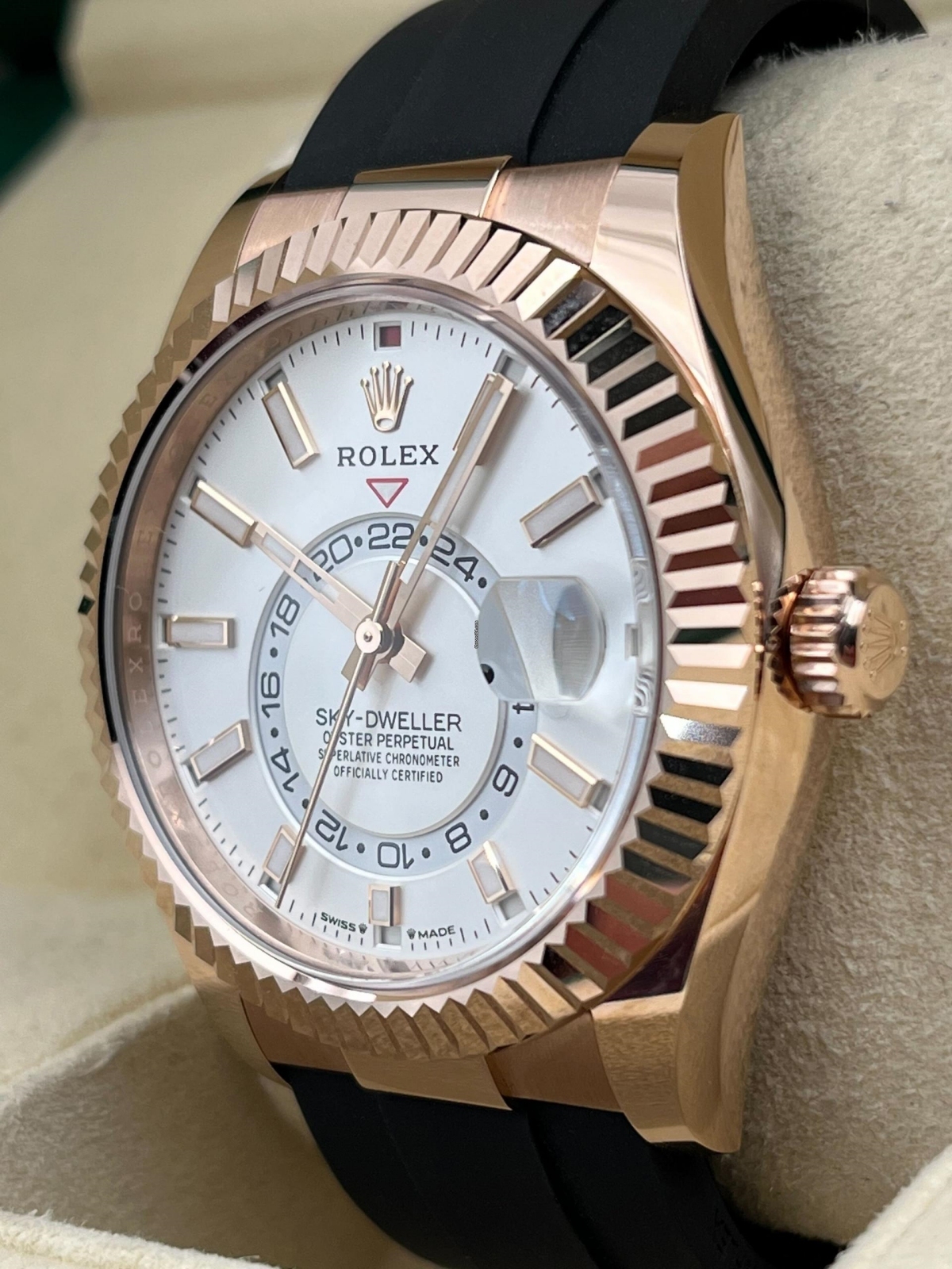 RLX Sky-Dweller 42mm Rose Gold White Dial Oysterflex - 336235 - LITELUX