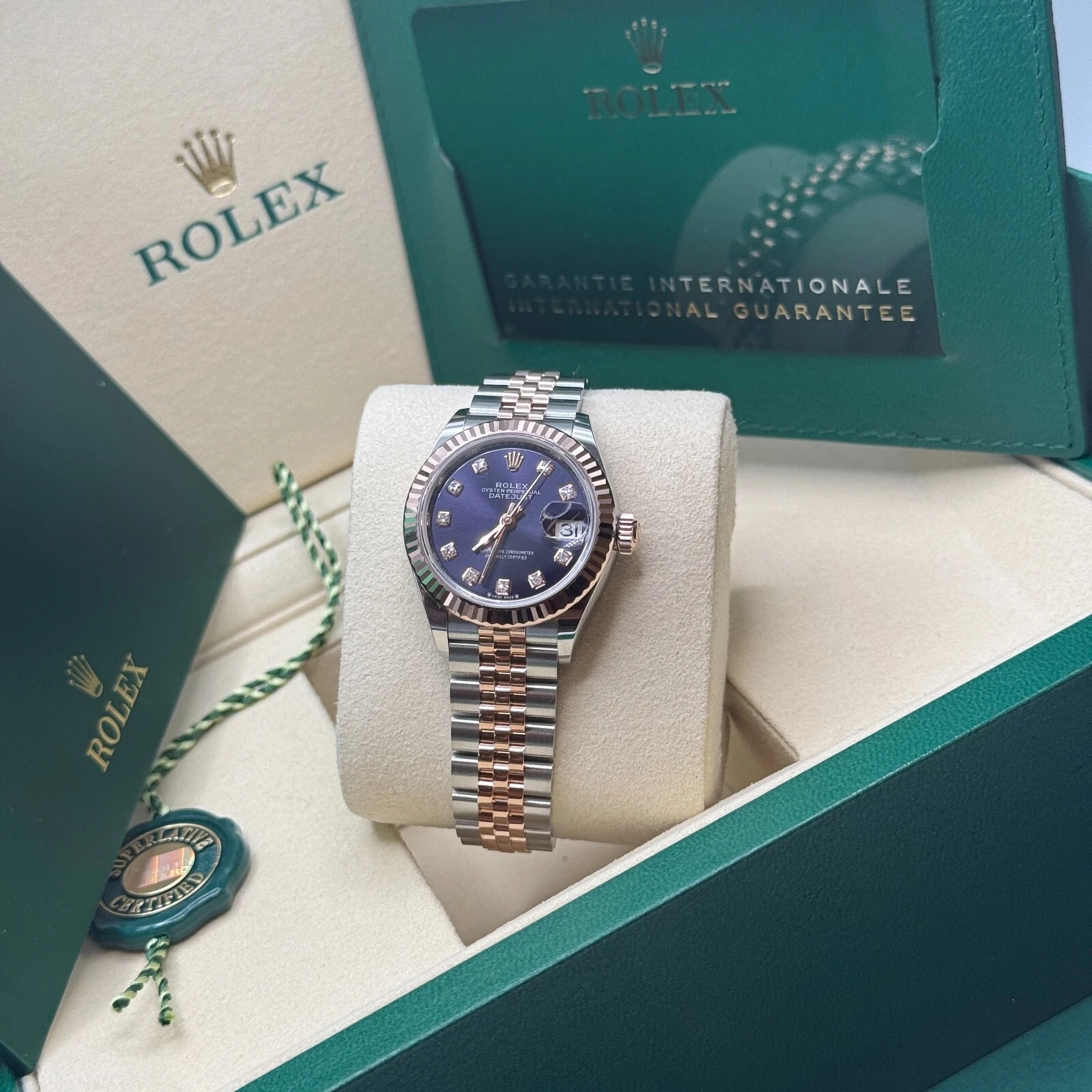 RLX Lady-Datejust 28mm 279171 Aubergine Diamond Oyster Stainless Steel and Rose Gold - LITELUX