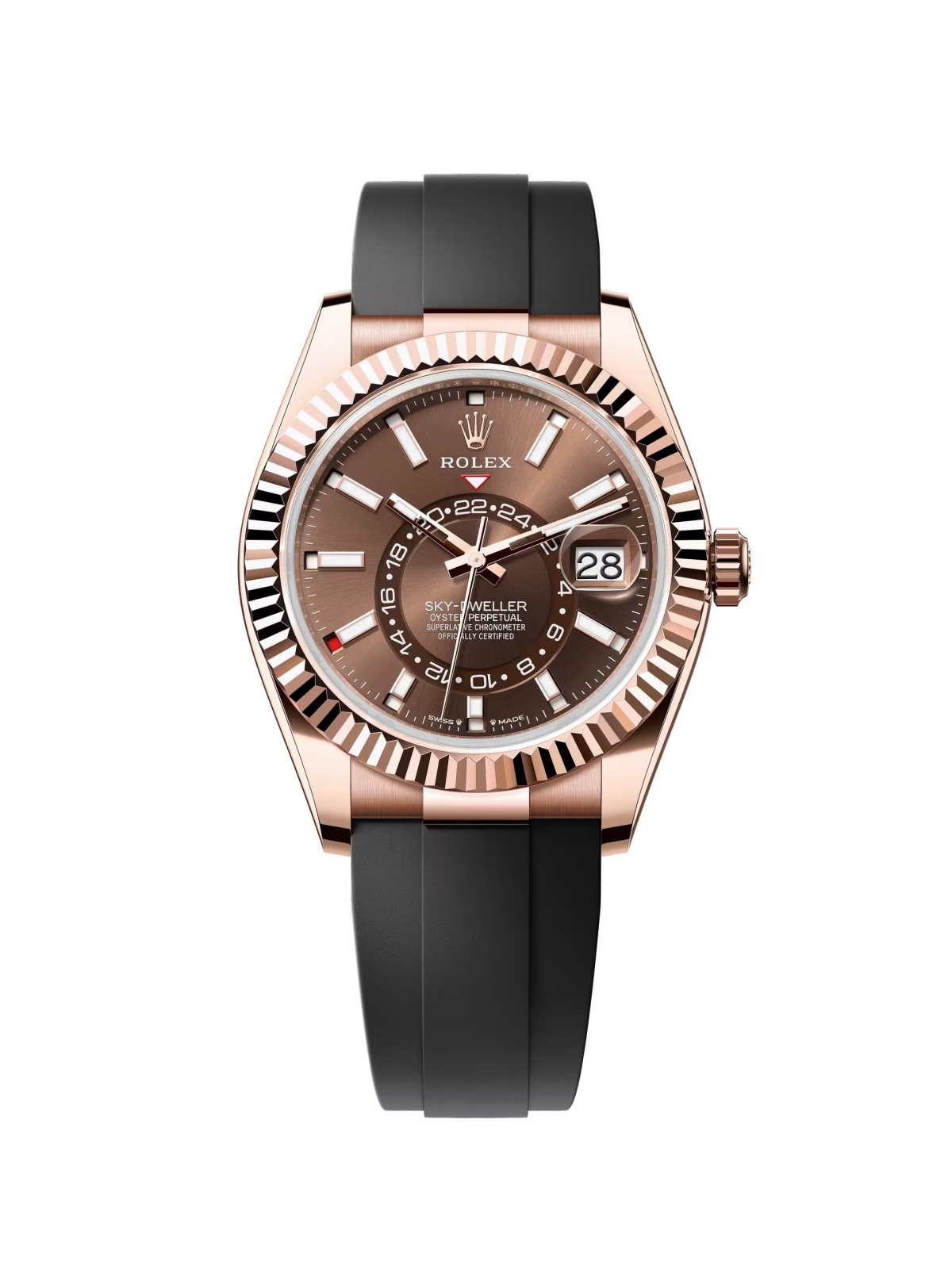 RLX Sky-Dweller 42mm Rose Gold Chocolate Dial Oysterflex - 336235 - LITELUX