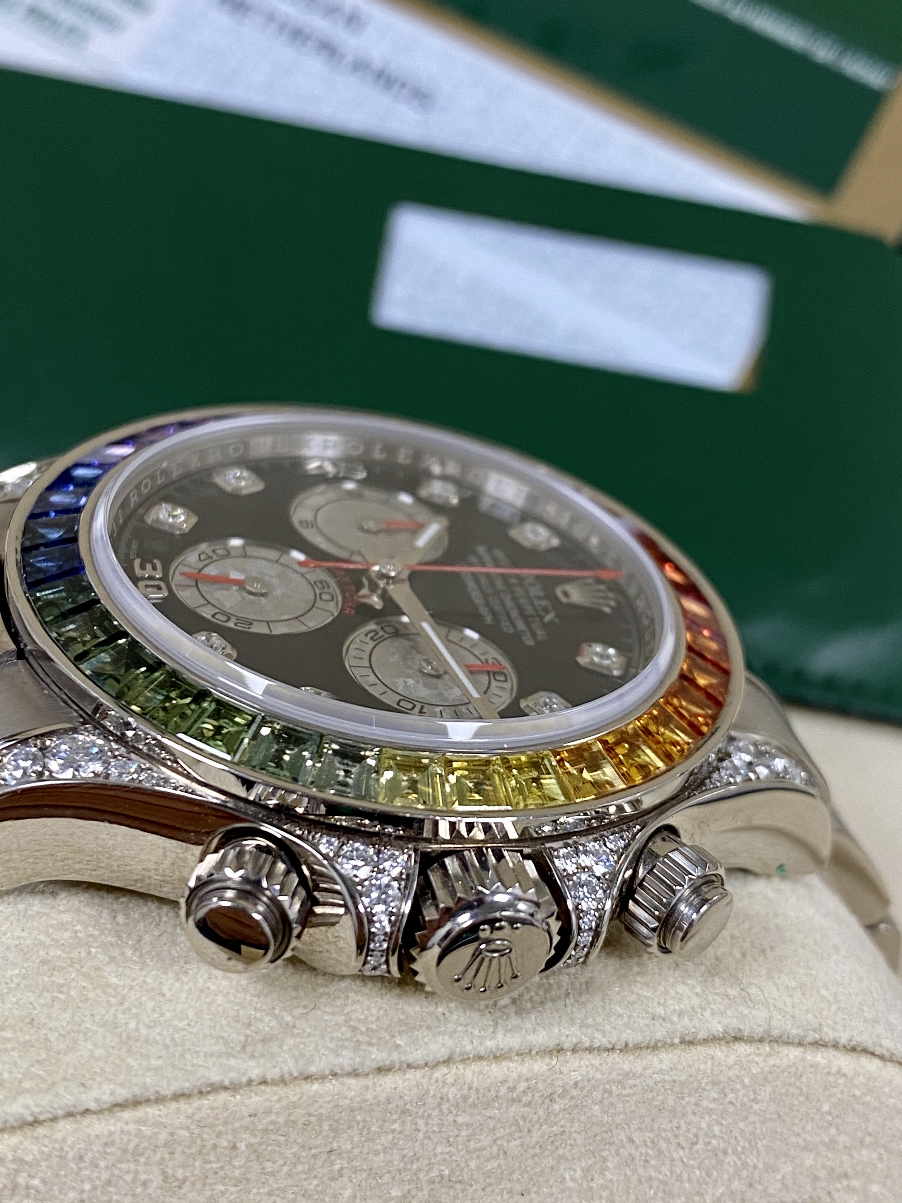 Rolex Daytona Cosmograph Daytona White Gold Rainbow Diamonds 40mm 116599RBOW Box & Papers - LITELUX