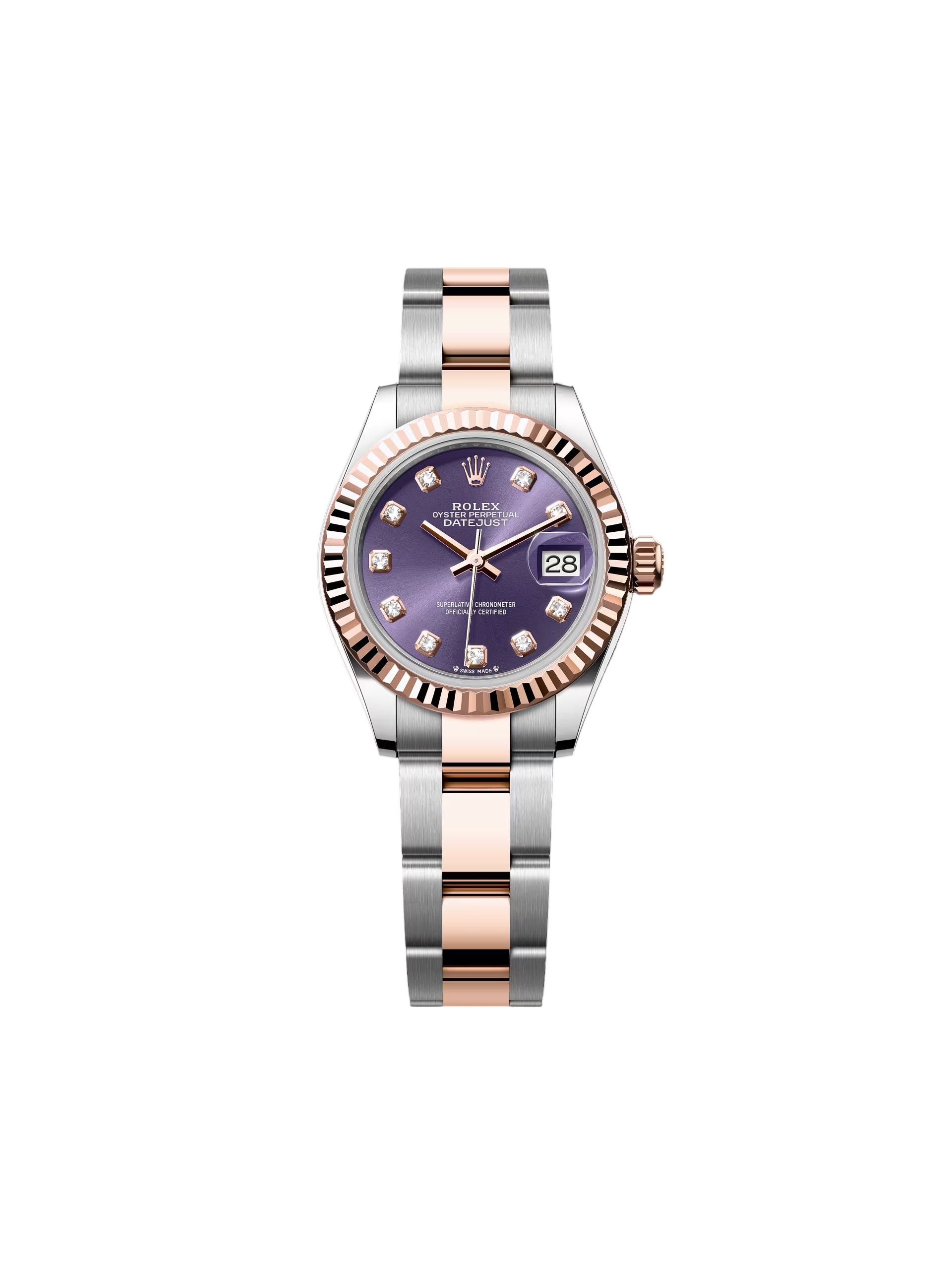 RLX Lady-Datejust 28mm 279171 Aubergine Diamond Oyster Stainless Steel and Rose Gold - LITELUX