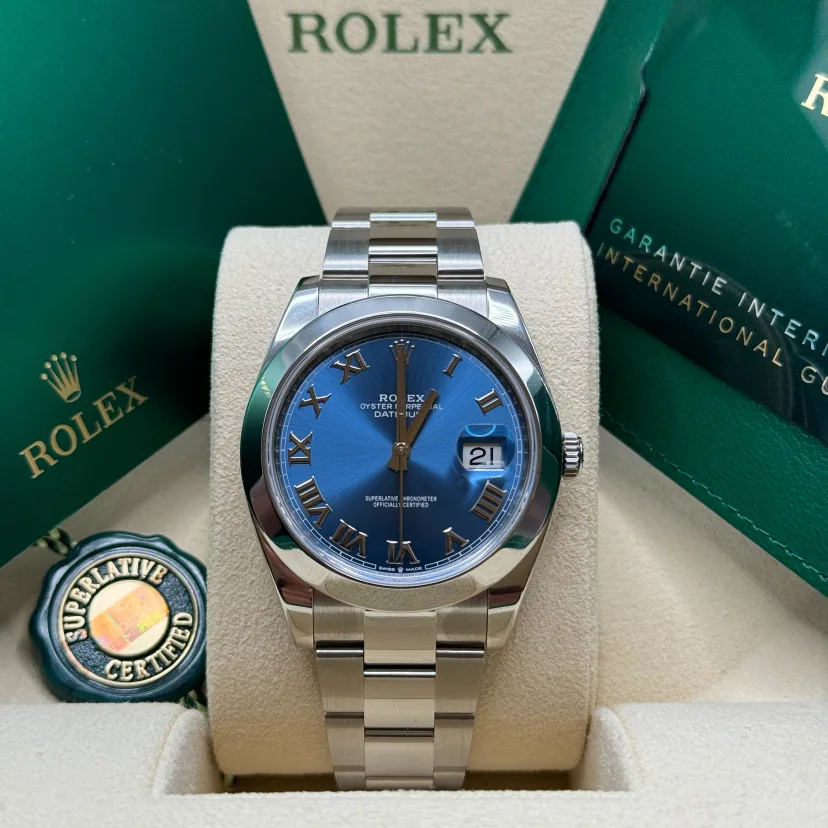 RLX Datejust 41mm 126300 Blue Roman Oyster Stainless Steel Watch - LITELUX