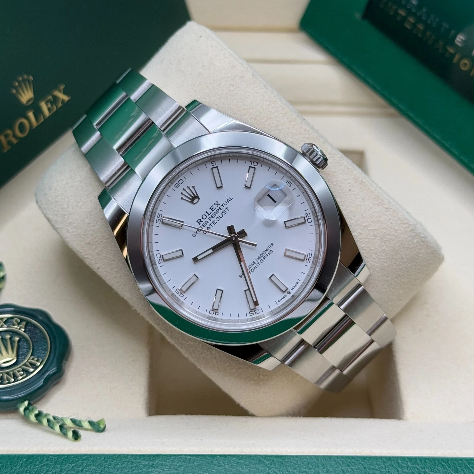 RLX Datejust 41mm 126300 White Index Oyster Stainless Steel Watch - LITELUX