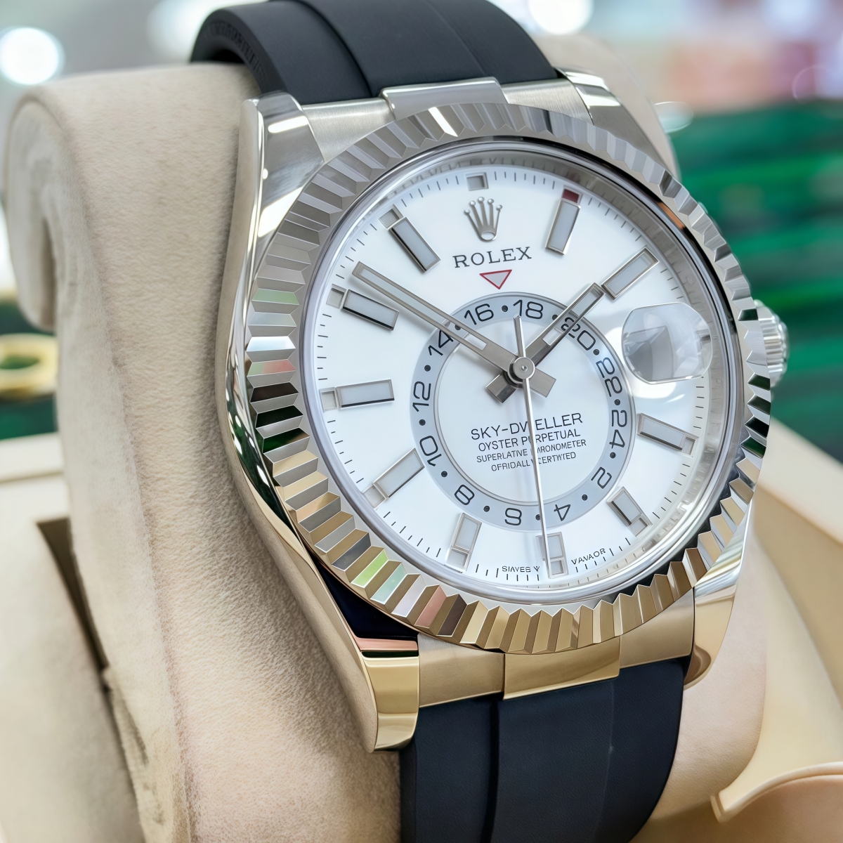 RLX Sky-Dweller 42mm White Gold White Dial Oysterflex - 336239 - LITELUX