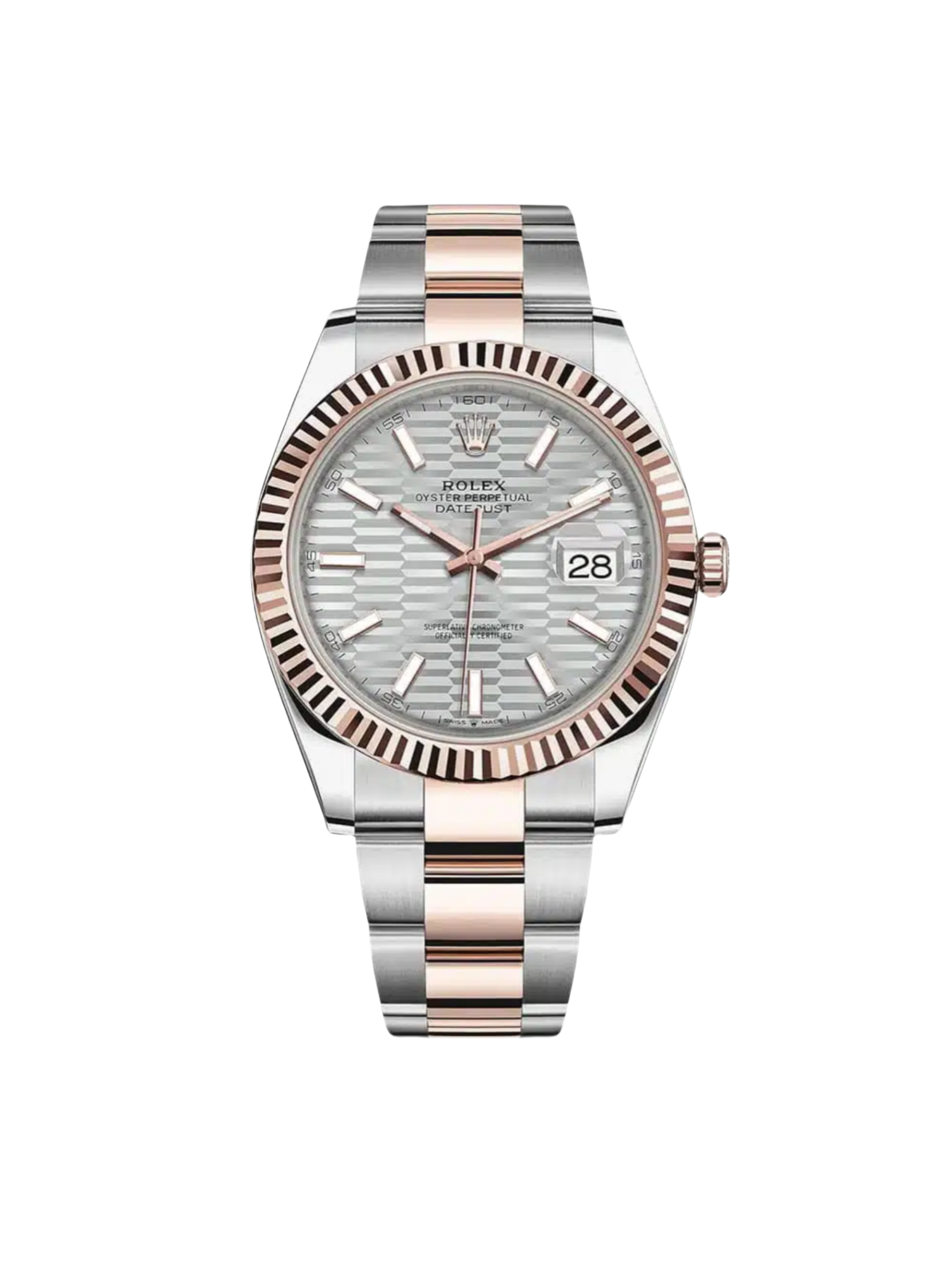 RLX Datejust 41mm 126331 Silver Fluted Motif Dial Two Tone Stainless Steel & 18K Rose Gold Jubilee Bracelet Men's Watch - LITELUX