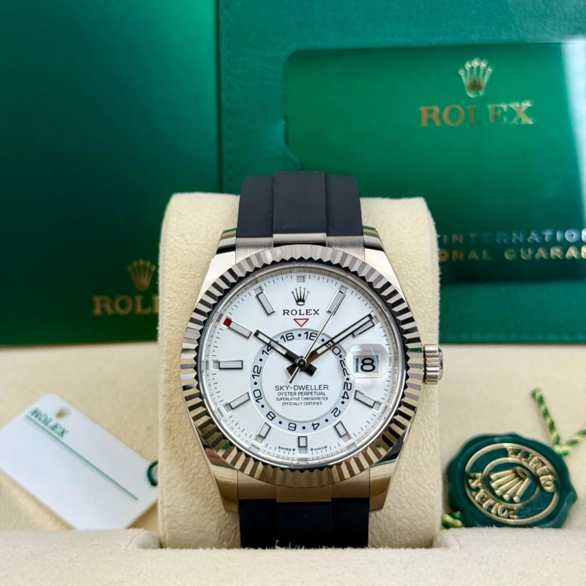 RLX Sky-Dweller 42mm White Gold White Dial Oysterflex - 336239 - LITELUX