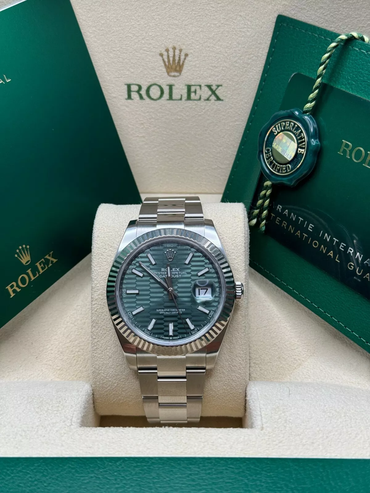 RLX Datejust 41mm 126334 Mint Green Fluted Motif Dial Oyster Bracelet - LITELUX