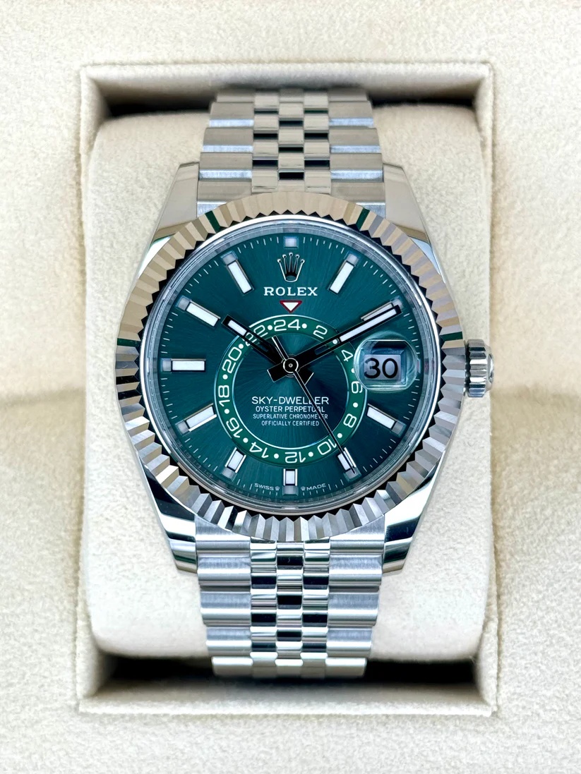 RLX Sky-Dweller 42mm 336934-0002 Stainless Steel Green Dial Oyster - LITELUX