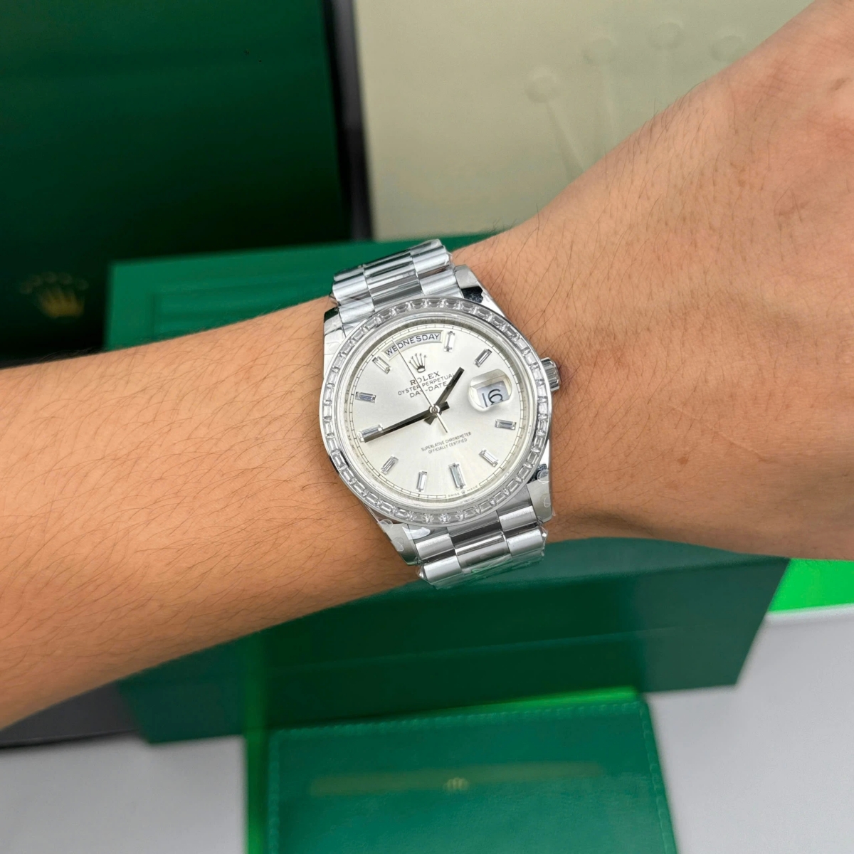 RLX Day-Date 40mm 228396TBR-0011 Silver Diamonds Dial - LITELUX