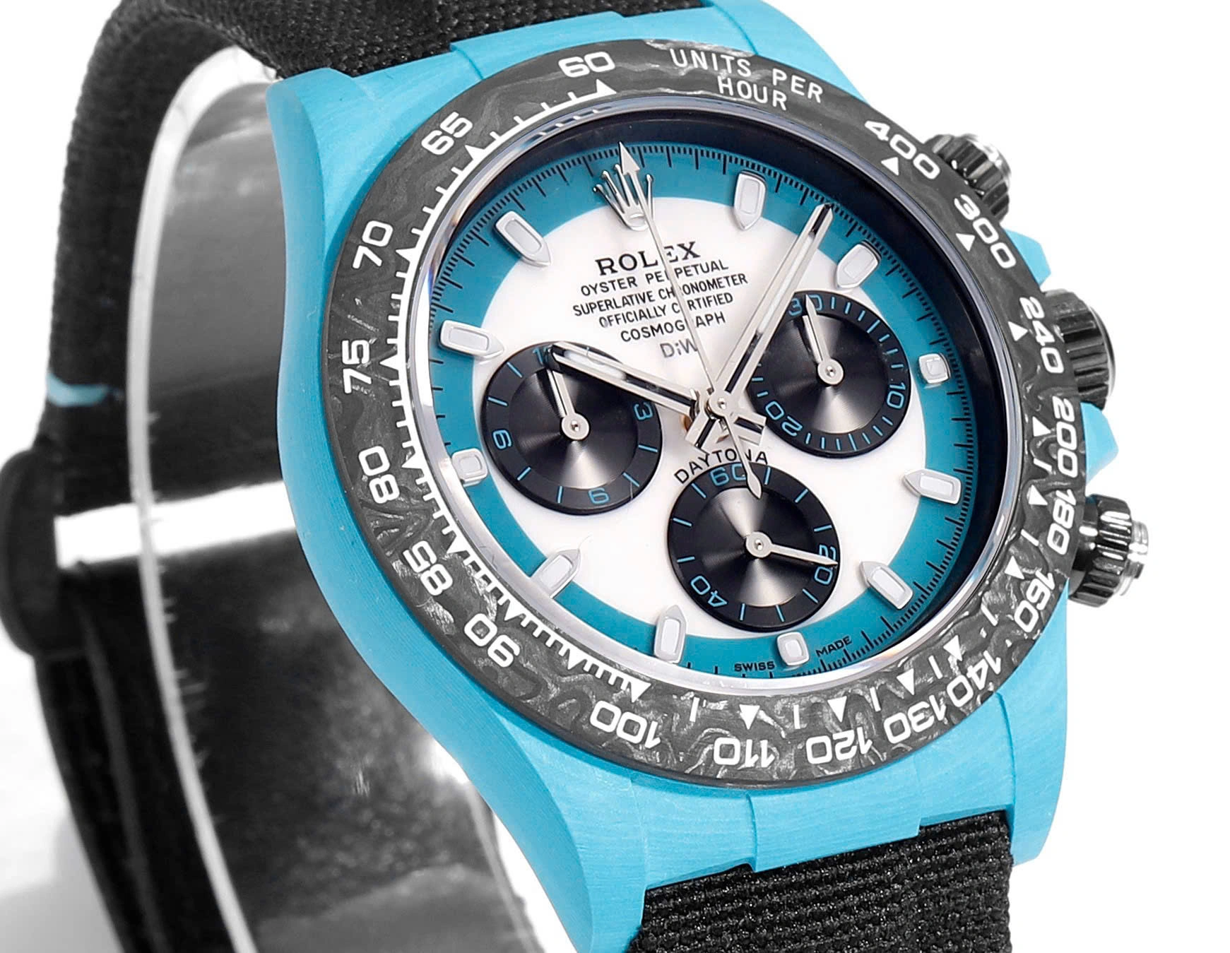 12A(Swiss movement)Rolex Cosmograph Daytona DIW Carbon Tifany “CELESTE INVERT” 40mm Replica 1:1 – Top Quality Version - LITELUX